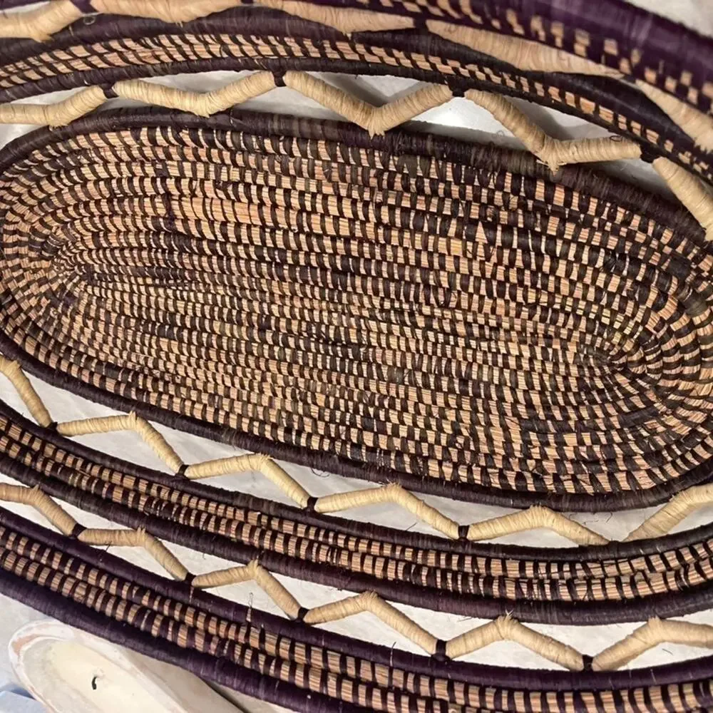 Large african weaved basket  large oblong purple